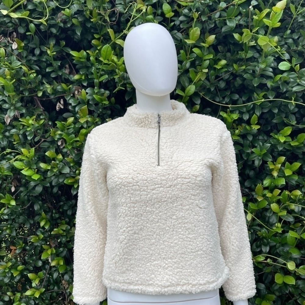 NWT Melrose & Market Nordstrom Vegan Shearling 1/4 Zip Sweater - Picture 2 of 9